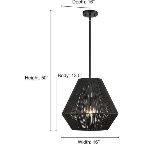 Elise 1 Light 16 inch Matte Black Pendant Ceiling Light